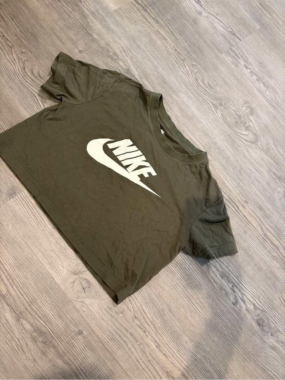 Nike Olive Green Crop Tee with White Swoosh